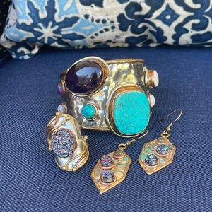 Beautiful mixed metal bracelet, ring, earrings